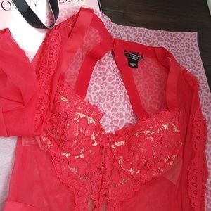 Victoria's Secret eyelash lace & ribbon bodysuit.